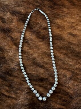 Polished Sterling-Style Beaded Necklace in Silver